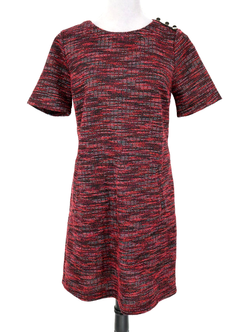 Loft Dress Petites MP PM Black Red Shift Stretch Knit Back Zip Pockets A-line